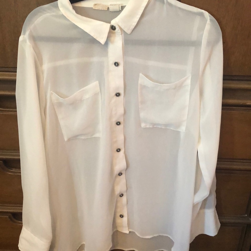 A sheer,white/cream button down.
